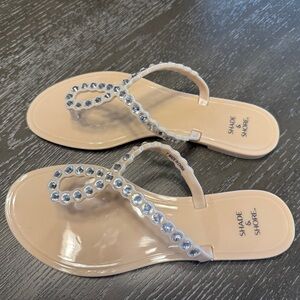 Shade & Shore Beige Sandals with Rhinestone Accents